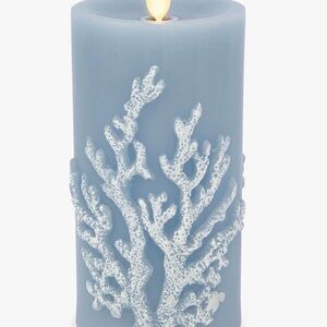Luminara Embossed Coral Pillar Flameless Indoor LED Candle, 3"x6.5", Chambray